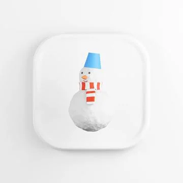 Snowman icon. 3d rendering white square button key interface ui ux element. Stock Illustration