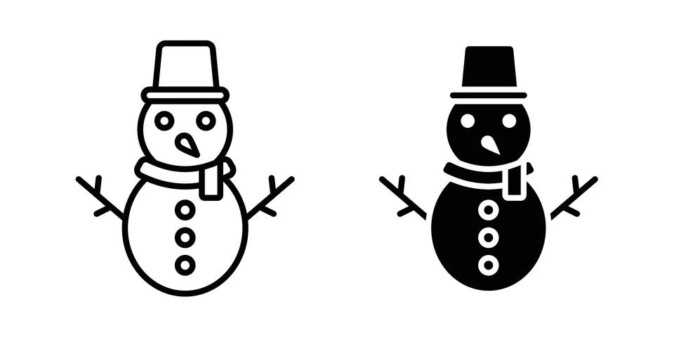Snowman icon solid, line, and editable vector set. Stock Illustration