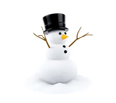 Snowman isolated on white background, 3D rendering Stock Illustration
