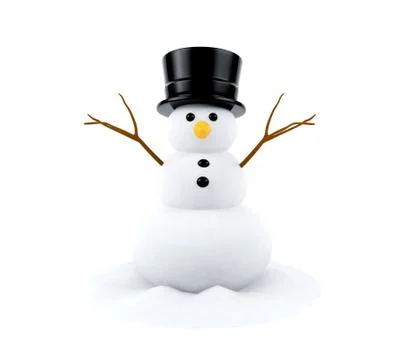 Snowman isolated on white background, 3D rendering Stock Illustration