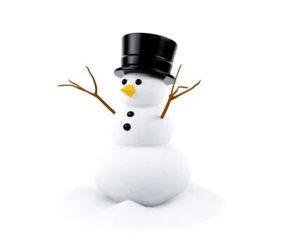 Snowman isolated on white background, 3D rendering Stock Illustration