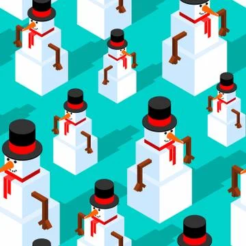 Snowman isometric pattern. Christmas background. New Year ornament Vector ill 스톡 일러스트