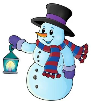 Snowman with lantern theme image Stock Illustration