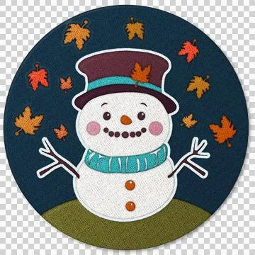 Snowman with leaves in circle patchwork - Winter Wonderland DIY Craft Kit イラスト素材