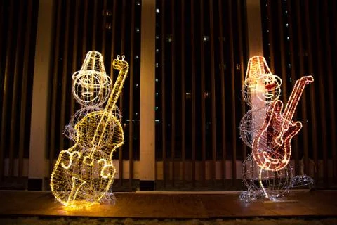 The snowman light installation Stock Photos