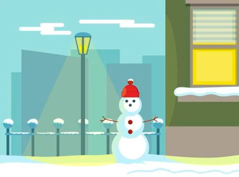 Snowman in the light of a lantern in the winter Stock Illustration