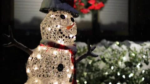 Snowman Lights in Snow Stock Footage 35825289