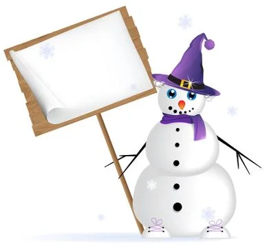 Snowman in lilac hat Stock Illustration