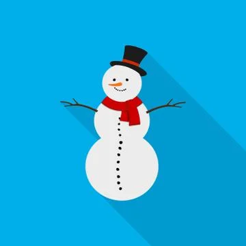 Snowman with long shadow. Vector illustration. Stock Illustration