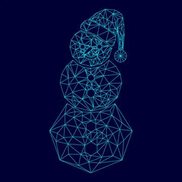 Snowman in low poly triangulation triangulated polygonal electric cyan blue.. Stock Illustration