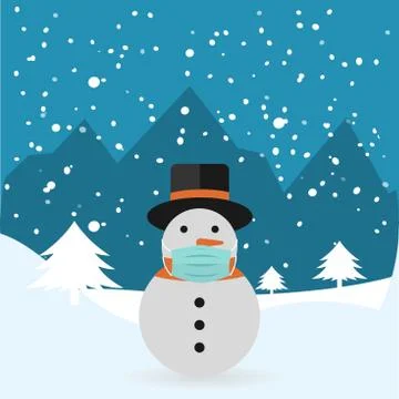 Snowman with mask Stock Illustration