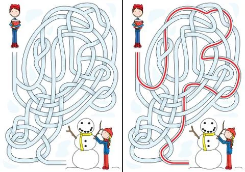 Snowman maze Ilustración de archivo