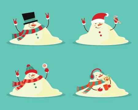 Snowman melted. flat vector illustration in cartoon style isolation on a blue Stock Illustration
