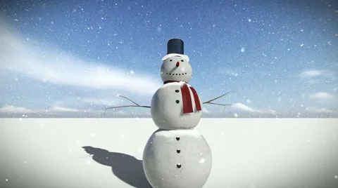 Snowman in the middle of a glacier with falling snow Stock Footage 47556809