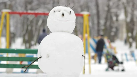 Snowman in the park Stock Footage 90539645