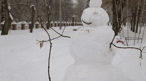 Snowman in the park in winter Stock Footage 60819716