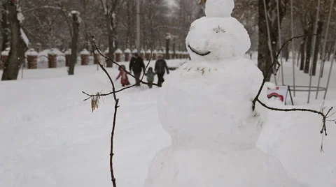 Snowman in the park in winter Stock Footage 60819757