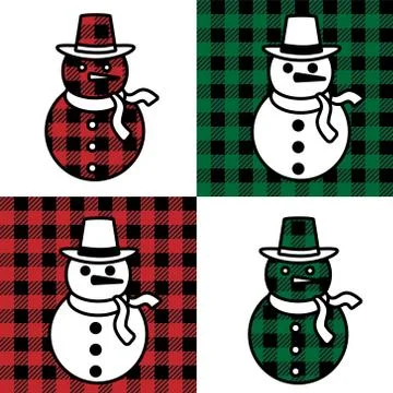 Snowman pattern at Buffalo Plaid. Festive background for design and print Stock Illustration