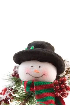 Snowman with pine branch Foto stock