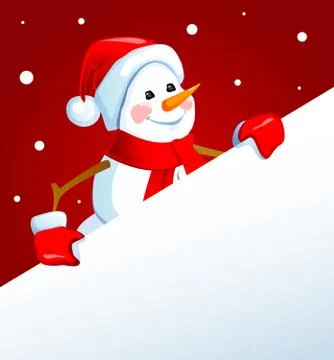 Snowman with a poster Stock Illustration