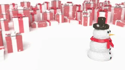Snowman on a presents background Stock Footage 8992535