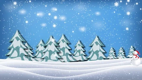 Snowman pulled sleigh full of present in christmas winter landscape Stock Footage 70204395
