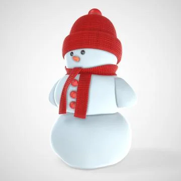 Snowman in red cap. 3d rendering illustration. 스톡 일러스트