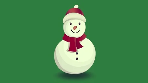 A snowman in red hat and scarf on green background green screen animated Stock Footage 335977978