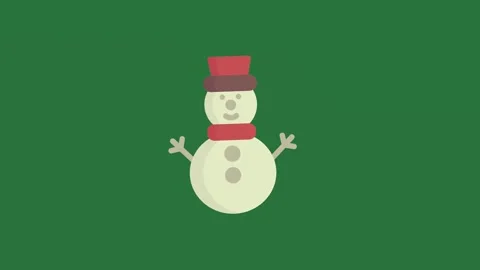 A snowman with red hat and scarf in on green background isolated isolated on 스톡 동영상 336858205