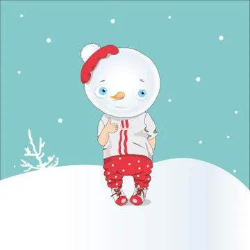 Snowman in red pants Illustrazione stock