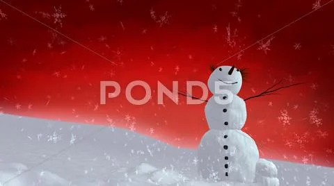 Snowman red sky Stock Illustration