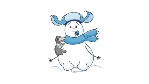 Snowman screams in terror and panic cheerful cartoon cute comic emoji sticker Stock Footage 124038444