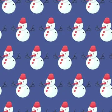 Snowman seamless pattern. Christmas festive background. New year flat vector Stock Illustration