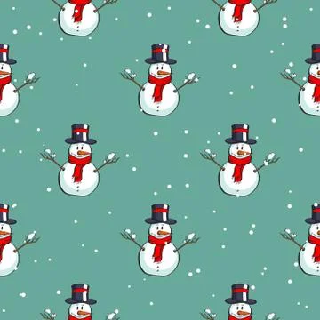 Snowman Seamless Pattern Stock Illustration