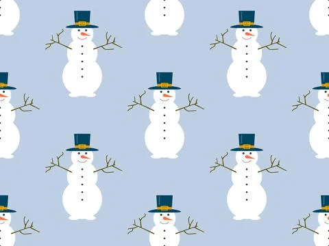 Snowman seamless pattern. Winter background with three-ball snowman, button.. Stock Illustration