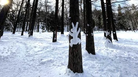 A snowman in the shape of a bunny Stock Photos