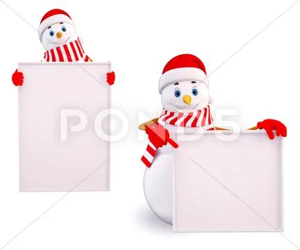 Snowman with sign Stock Illustration