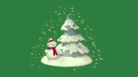 A snowman sitting on top of snow covered christmas tree and is standing next to Stock Footage 336858249