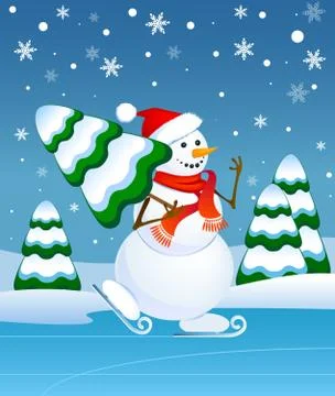 Snowman skating Stock Illustration