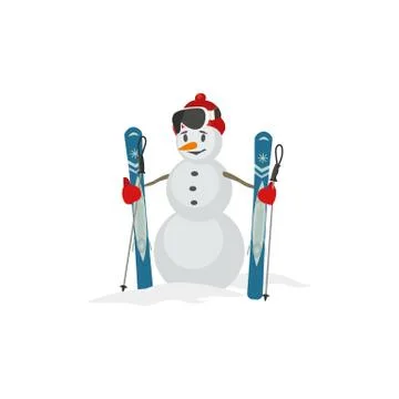 Snowman with ski icon Stock Illustration