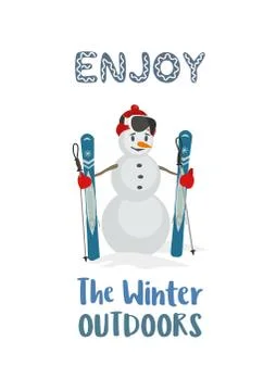 Snowman with ski icon Stock Illustration