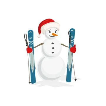 Snowman with ski icon Stock Illustration