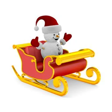 Snowman into sled on white background. Isolated 3D illustration Stock Illustration