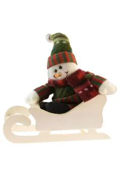 Snowman in sleigh Stock Photos
