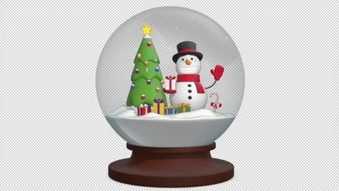 Snowman Snow Globe with transparent (alpha) background Stock Footage 252030746