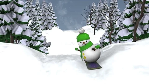 Snowman on snowboard Stock Footage 69991587