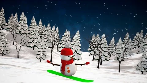 Snowman on snowboard Stock Footage 69991637