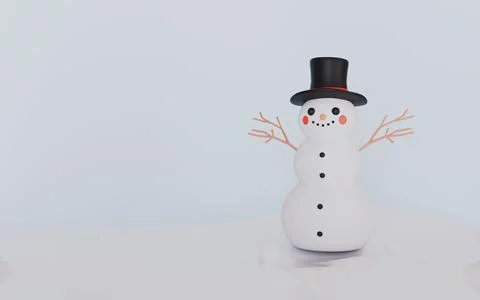 Snowman on snowy ground with copy space 3d illustration Stock Illustration
