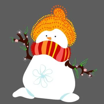 Snowman in Spring Isolated Stock Illustration