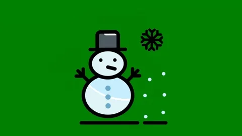 Snowman standing front green background top hat green screen animated chromakey Stock Footage 314066857
